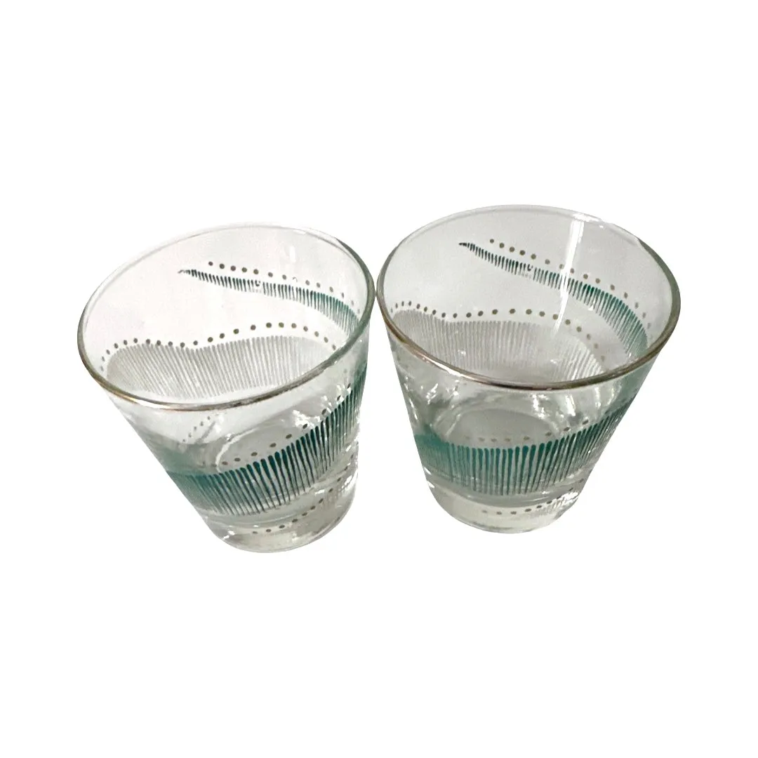 Libbey Mid-Century Green and White Geometric Glasses (Set of 6)