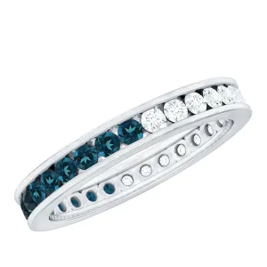 London Blue Topaz and Moissanite Eternity Ring in Channel Setting