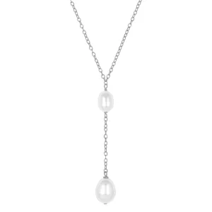 LULA PEAL LARIAT NECKLACE SILVER