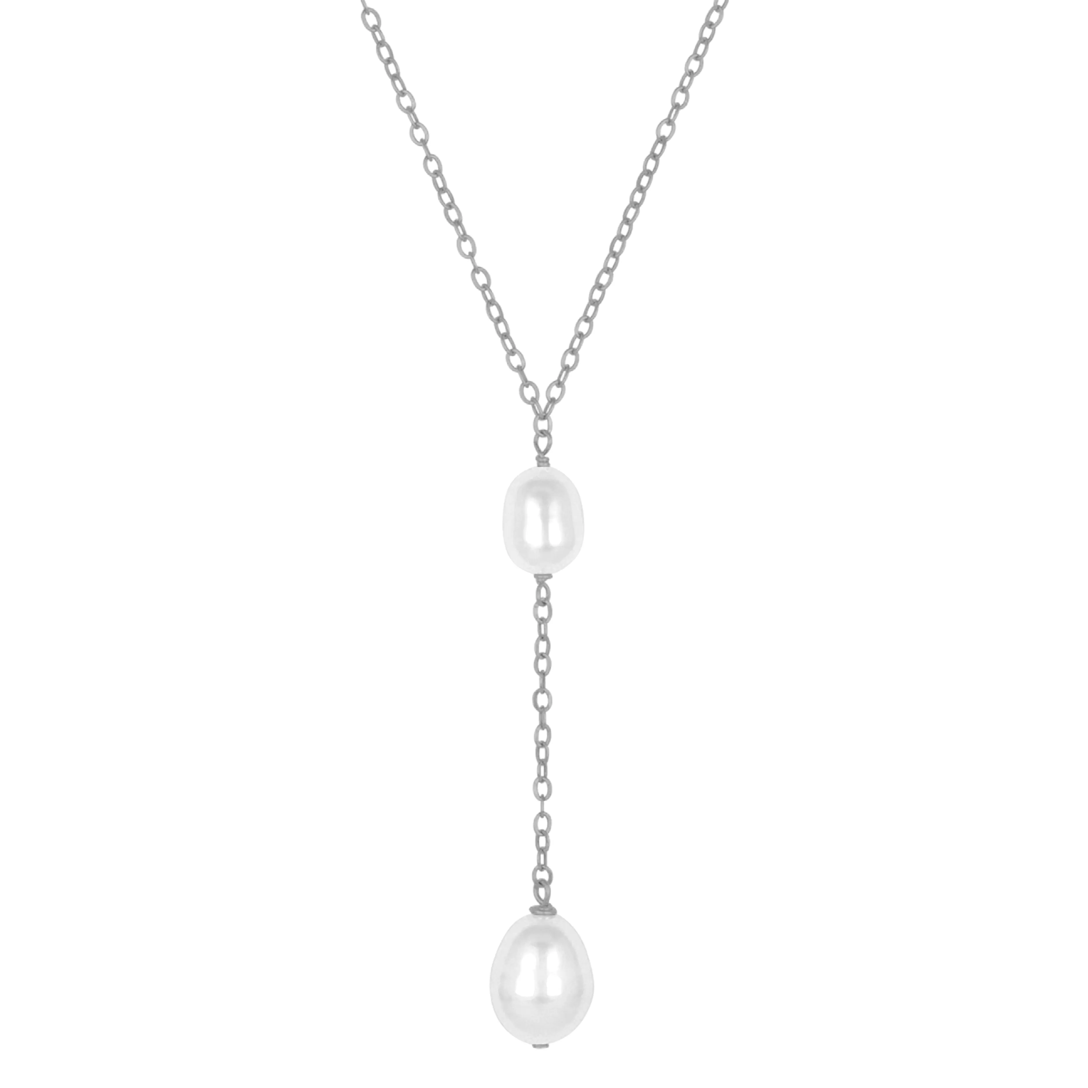 LULA PEAL LARIAT NECKLACE SILVER