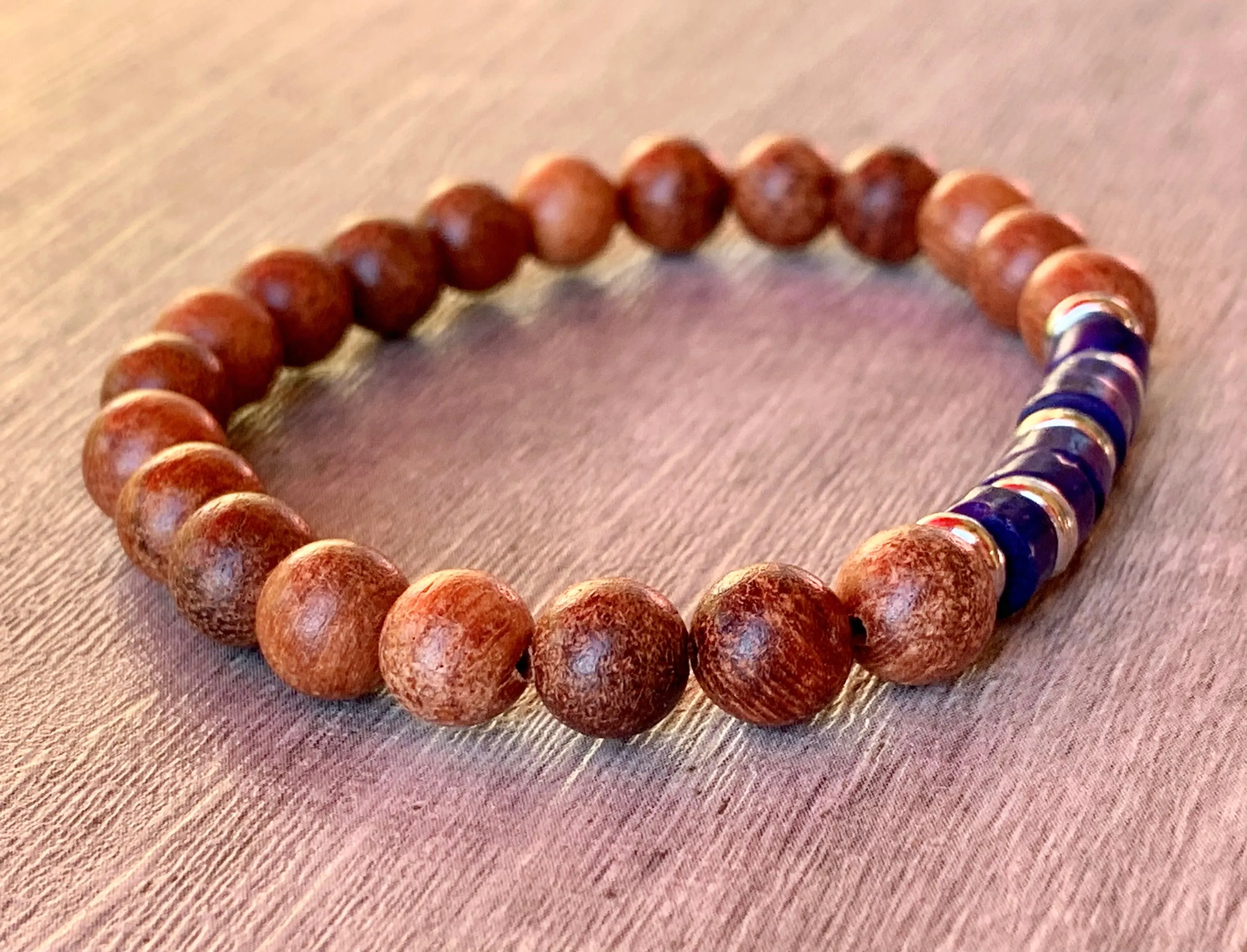 Lyric Handmade Lapis Lazuli and Wood Expandable Bracelet