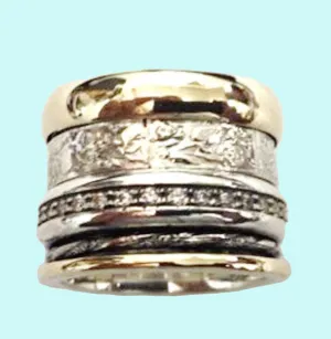 Meditation spinner ring for woman , silver gold cz zircons  ring