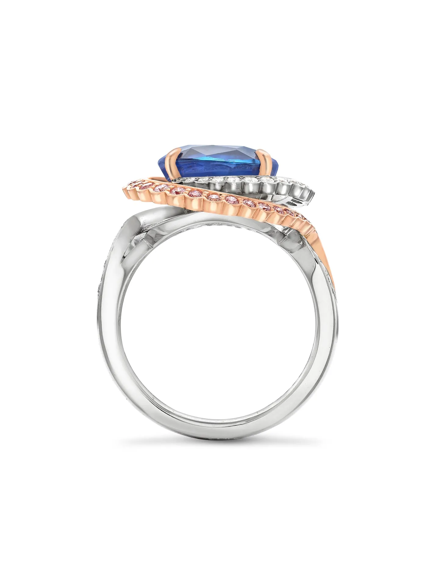 Monaco Cushion Sapphire and Pink Diamond Ring