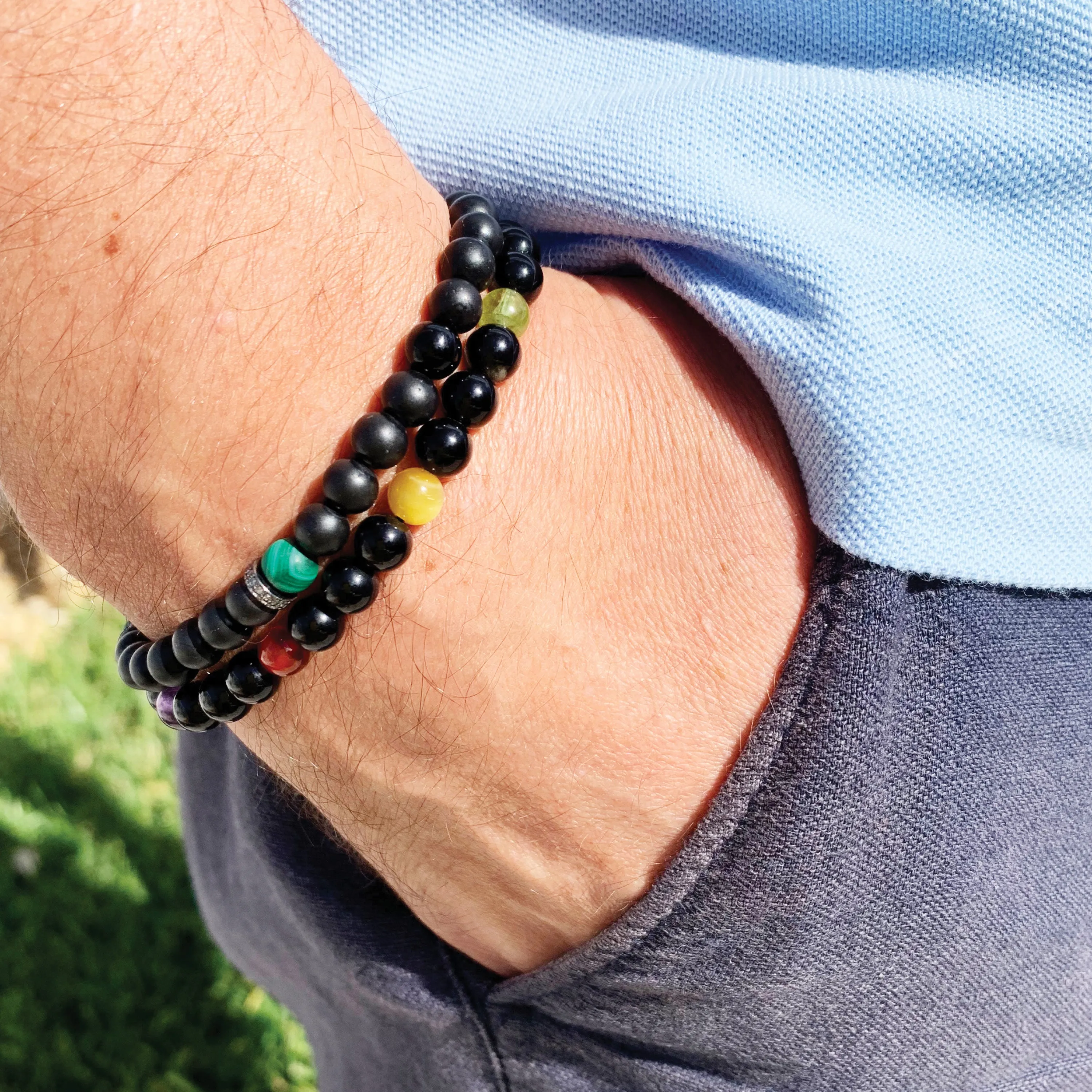 Obsidian Mulit Gemstones Men Bracelet