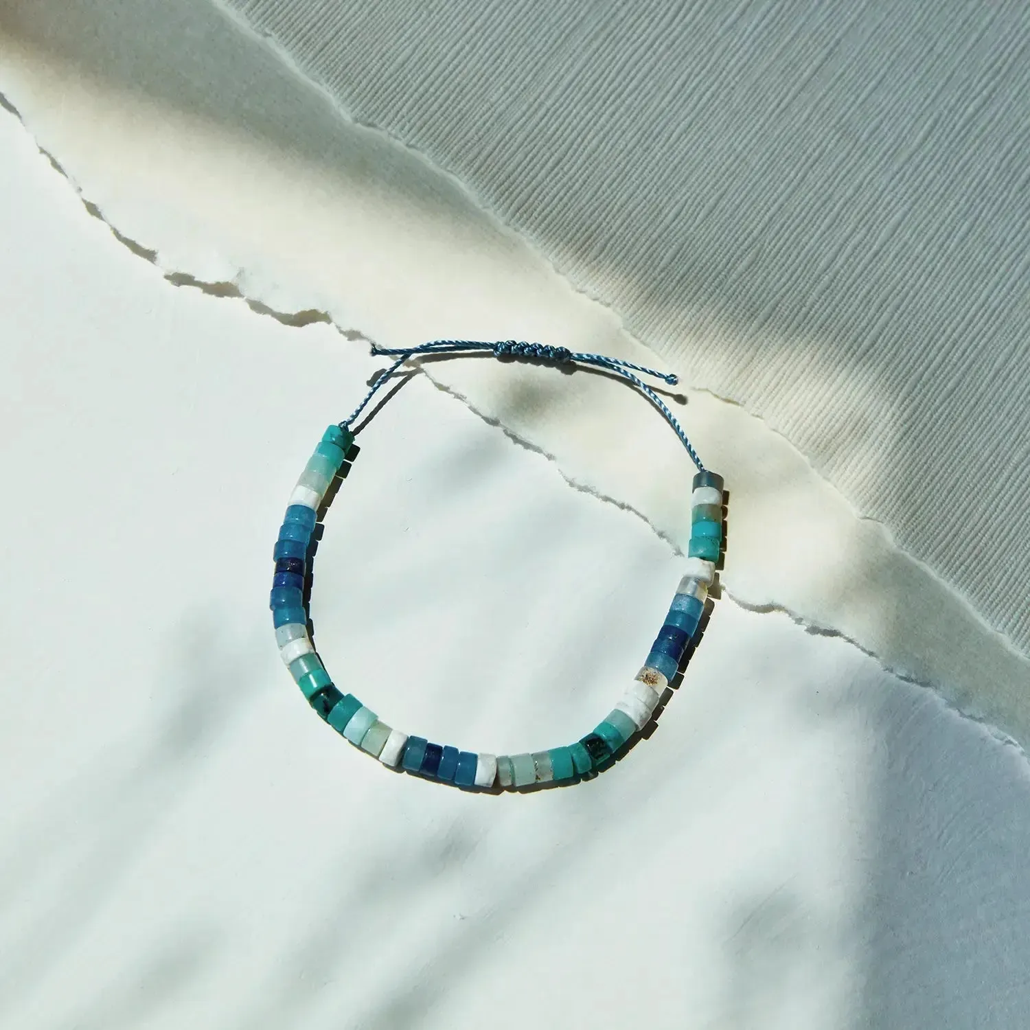 ocean blu bead bracelet - blue cord with gemstone beads