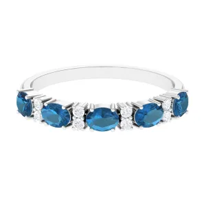 Oval London Blue Topaz East West Half Eternity Ring with Diamond