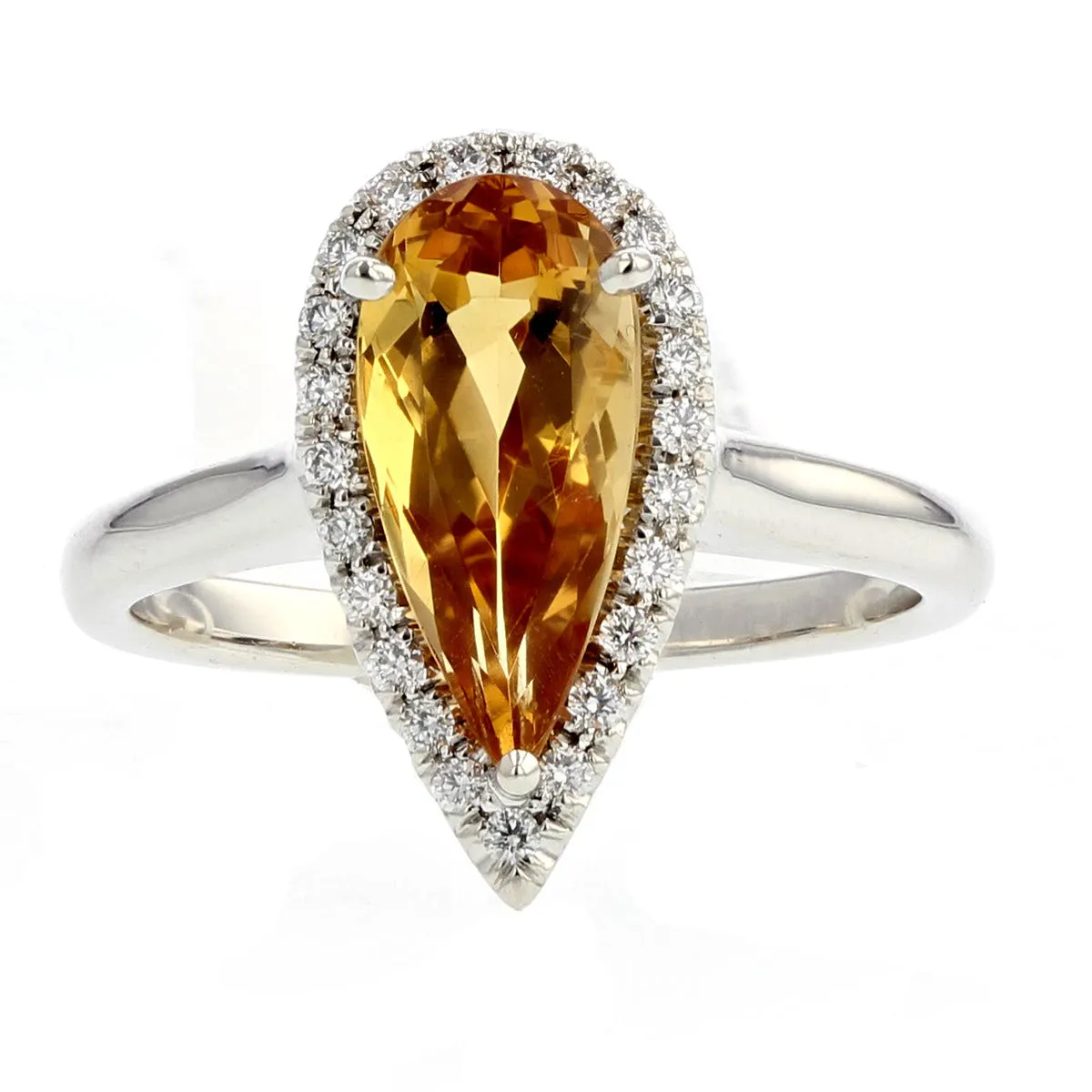 Pear Shape Orange Topaz and Diamond Halo Ring