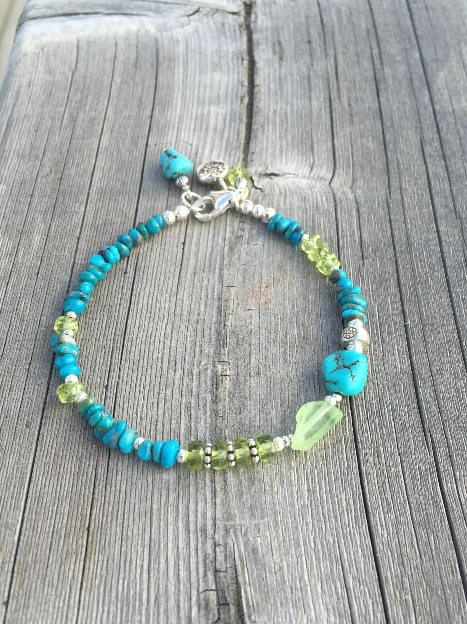 Peridot and Turquoise Boho Charm Bracelet