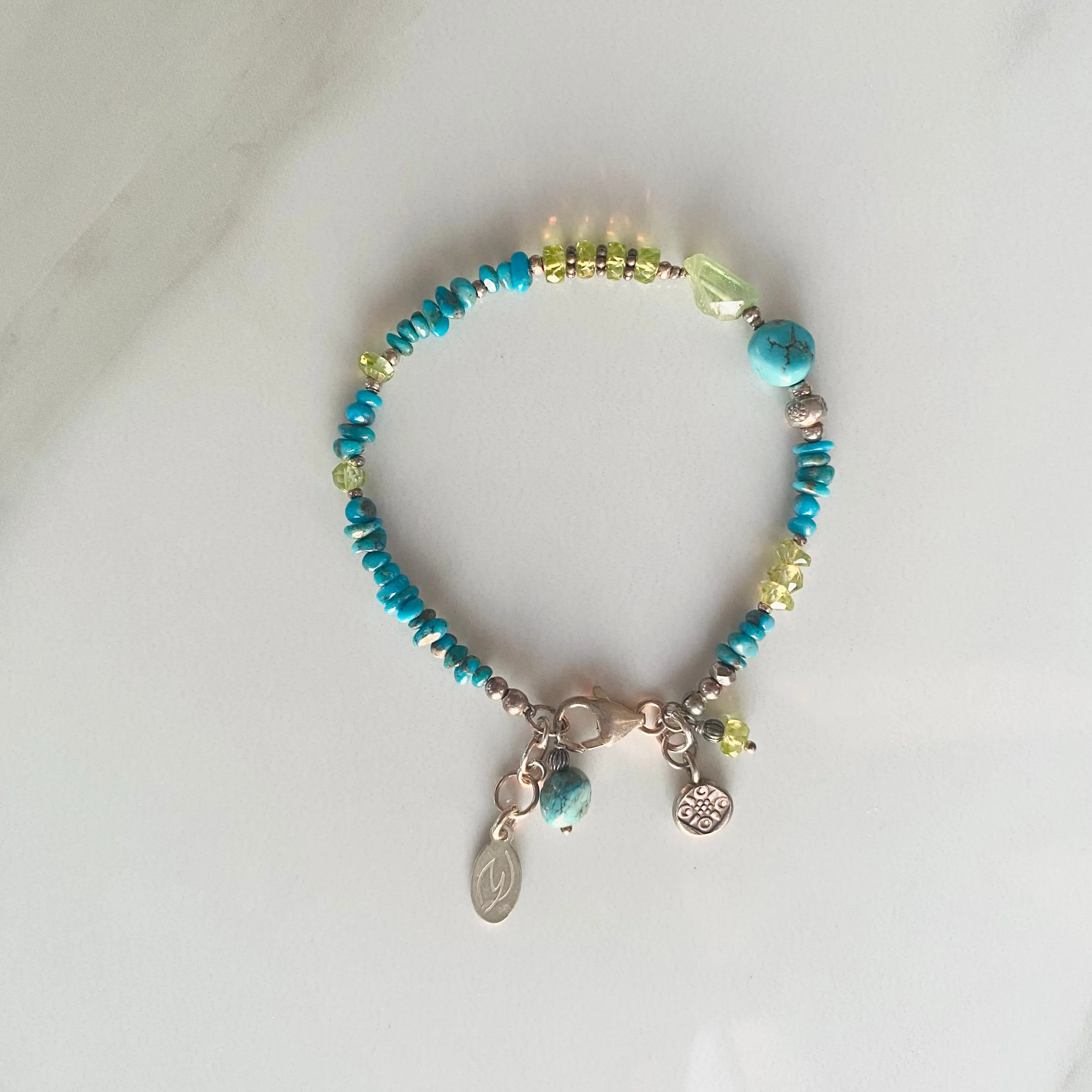 Peridot and Turquoise Boho Charm Bracelet