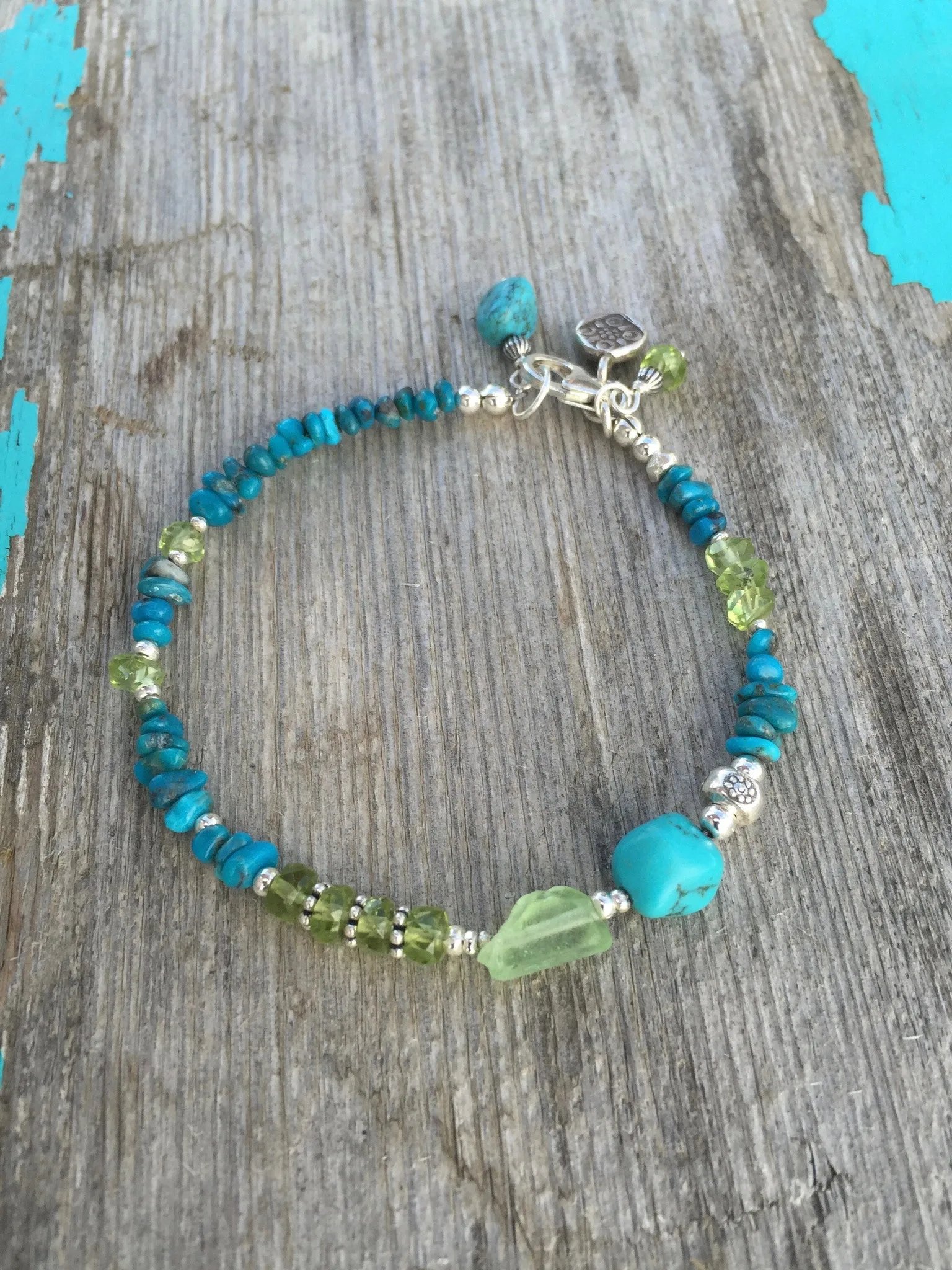 Peridot and Turquoise Boho Charm Bracelet