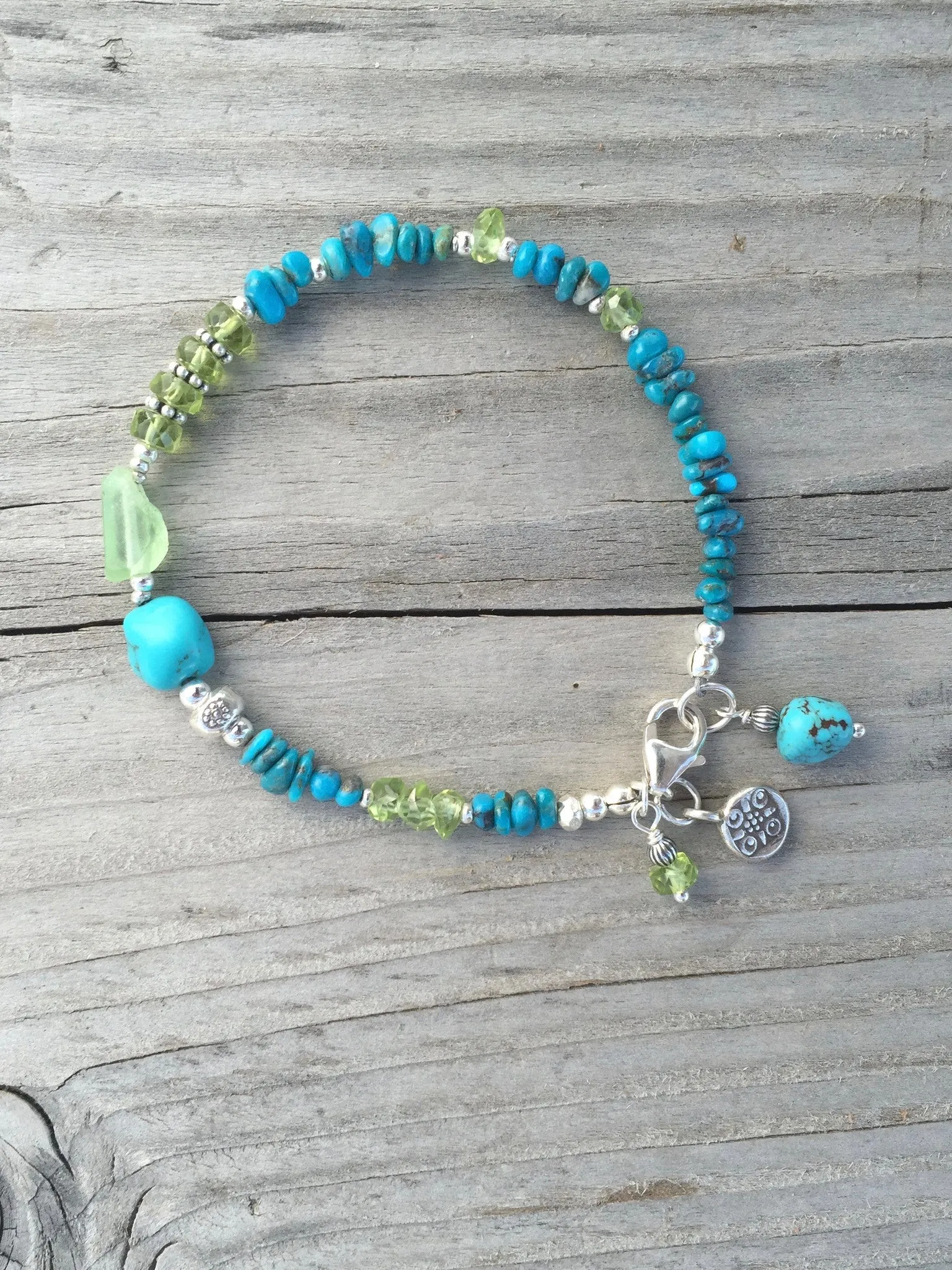 Peridot and Turquoise Boho Charm Bracelet