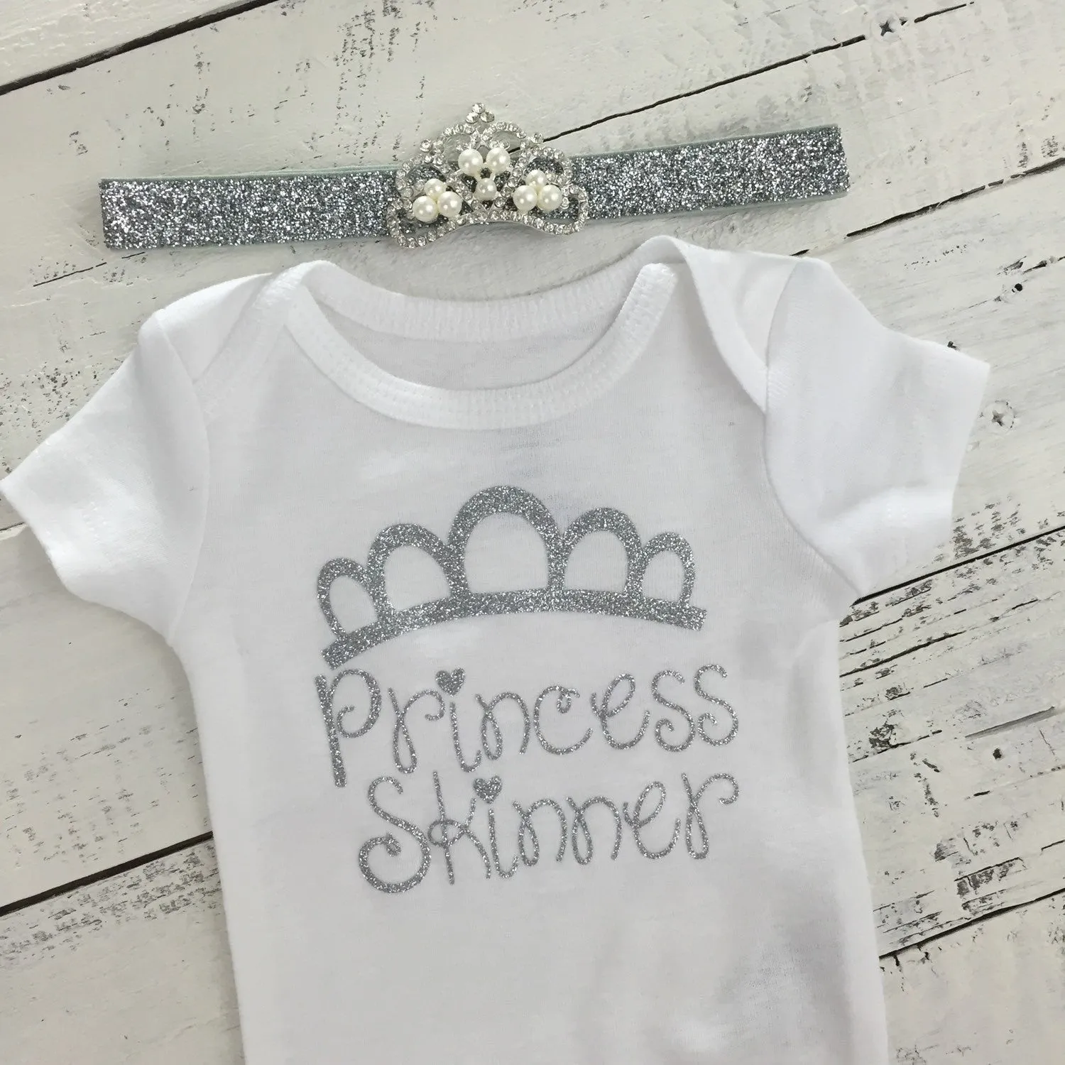 Personalized Princess name outfit - Silver Glitter and Gray/Silver Glitter tutu skirt bloomers