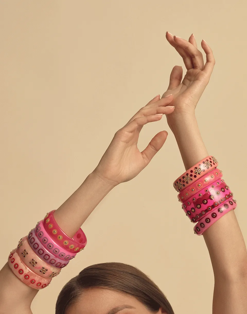 Pink Bakelite and Peridot Bangle