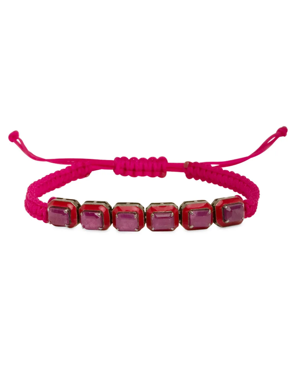 Pink Enamel and Ruby Cord Bracelet