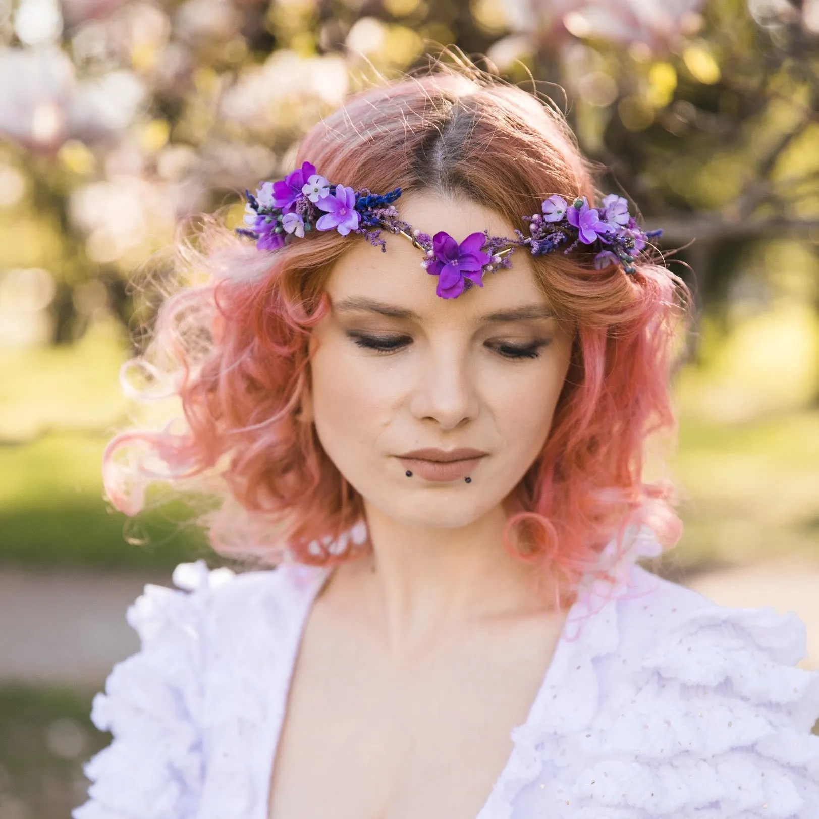 Purple flower elf tiara Lavender bridal elvish tiara Elf wedding headpiece Hair jewellery Elven photoshoot Natural fairy crown Magaela