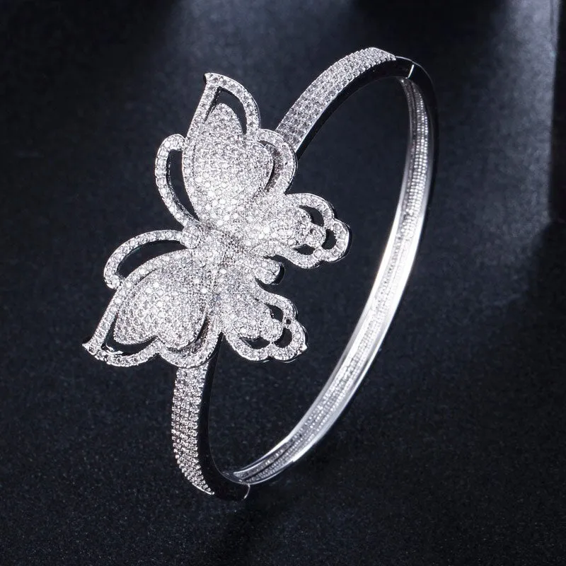 Quality Cubic Zirconia Big Butterfly Shape Open Cuff Bangle - Jewelry Fashion Accessories