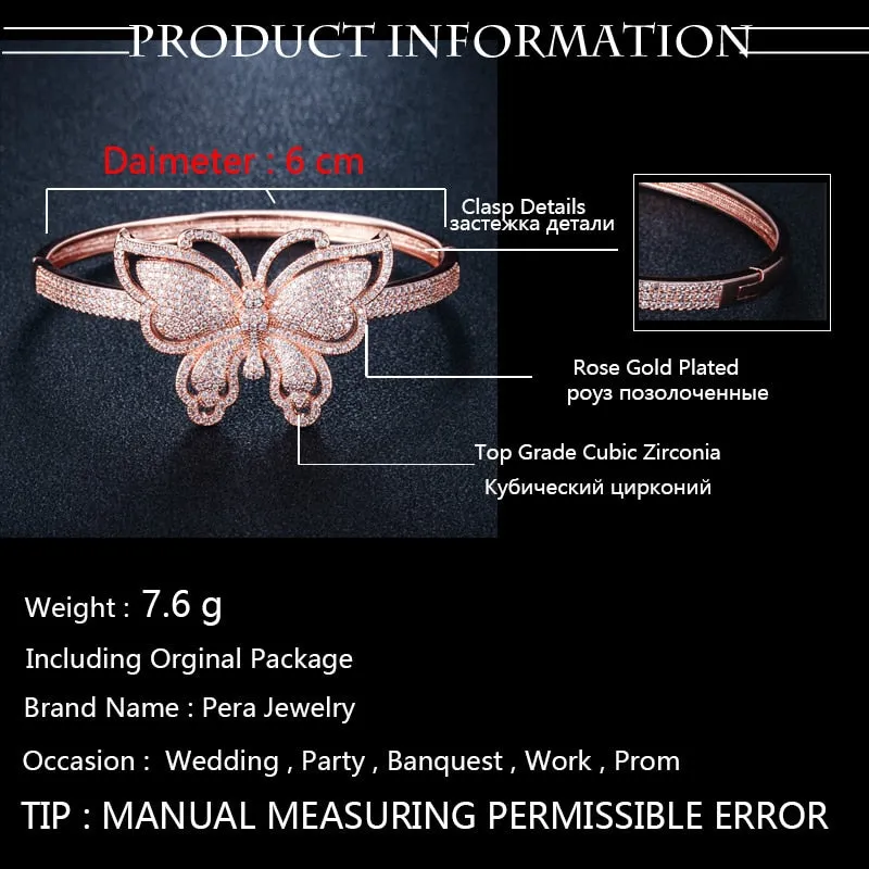 Quality Cubic Zirconia Big Butterfly Shape Open Cuff Bangle - Jewelry Fashion Accessories