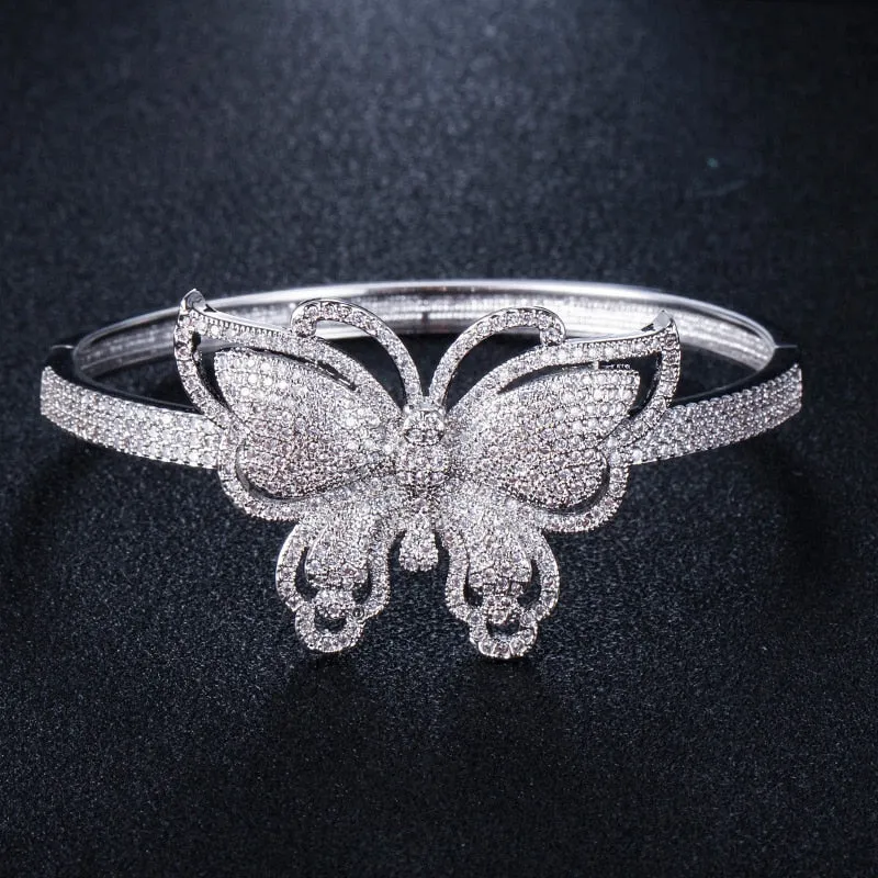 Quality Cubic Zirconia Big Butterfly Shape Open Cuff Bangle - Jewelry Fashion Accessories