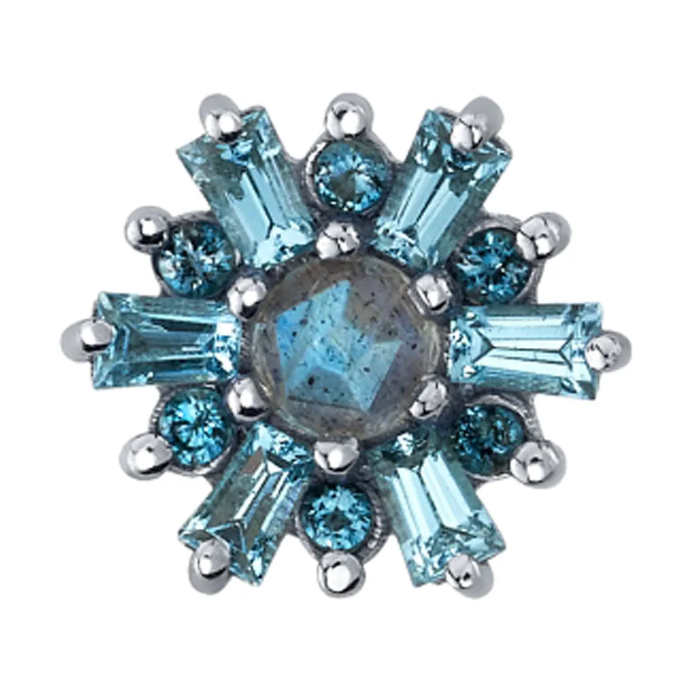 "Delaney" Threaded End in Gold with Swiss Blue Topaz, London Blue Topaz & Rose Cut Labradorite