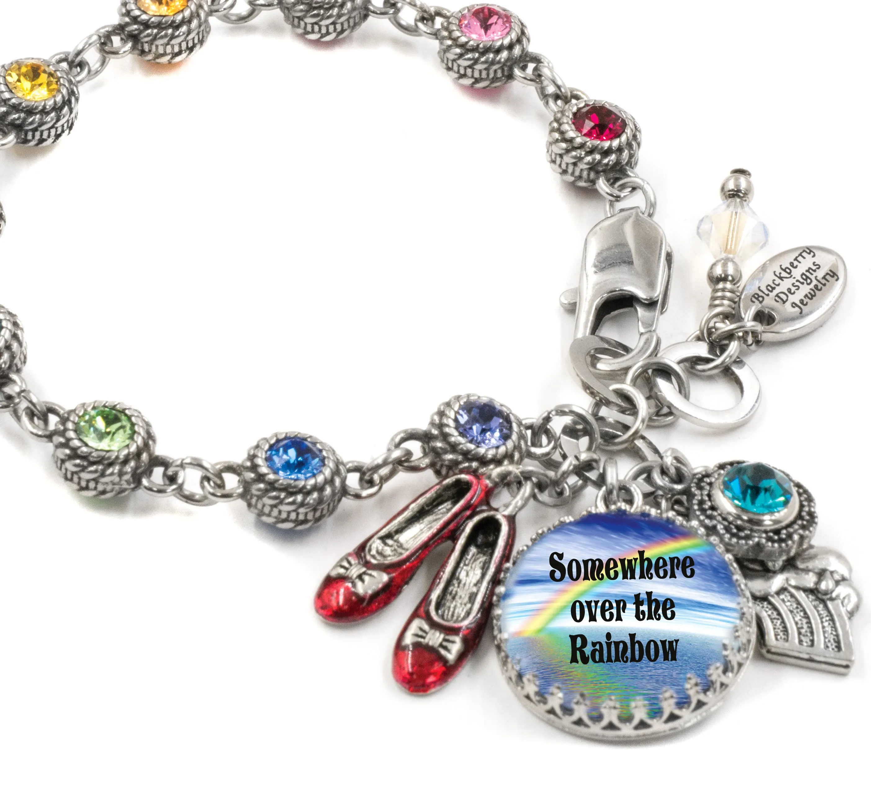 Rainbow Crystal Charm Bracelet in stainless steel