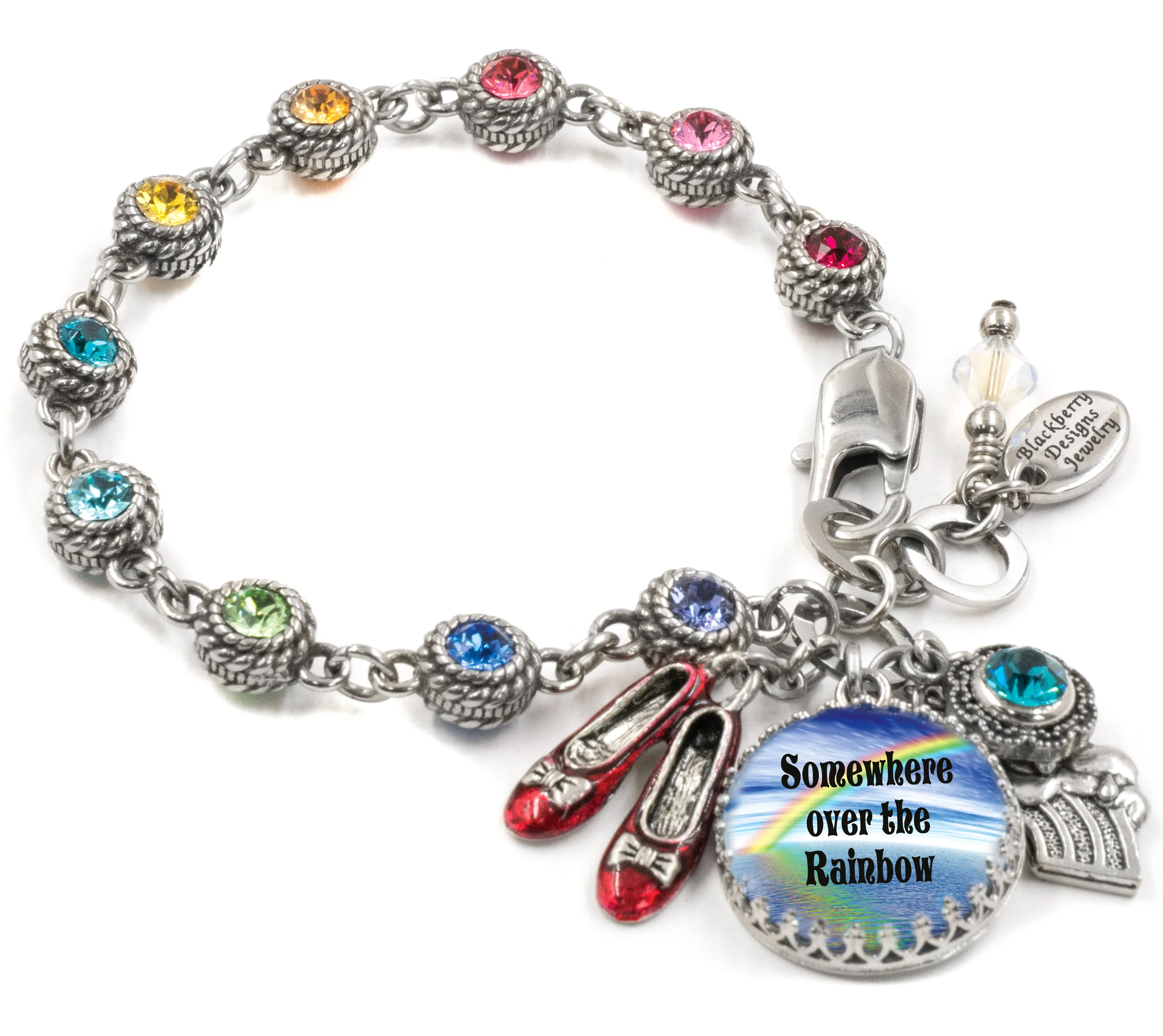 Rainbow Crystal Charm Bracelet in stainless steel