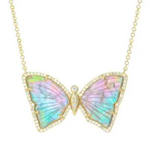 Rainbow Mystic Pearl Tourmaline Butterfly Necklace with Diamonds