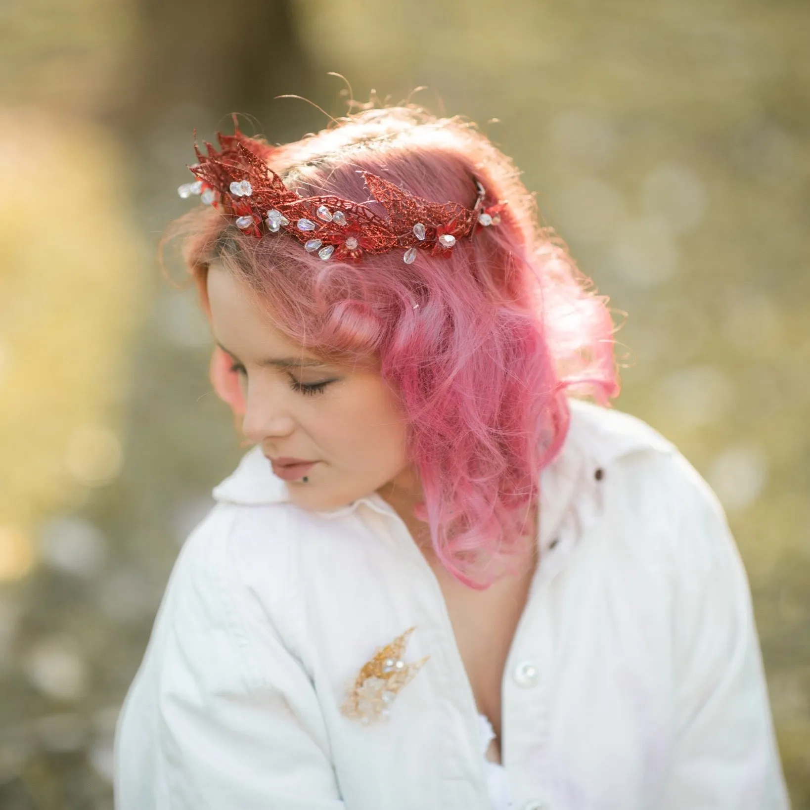 Red flower crown Bridal tiara Wedding headpiece with crystals Magaela flower crown Bride to be Elegant tiara Hair jewelry for bride Handmade