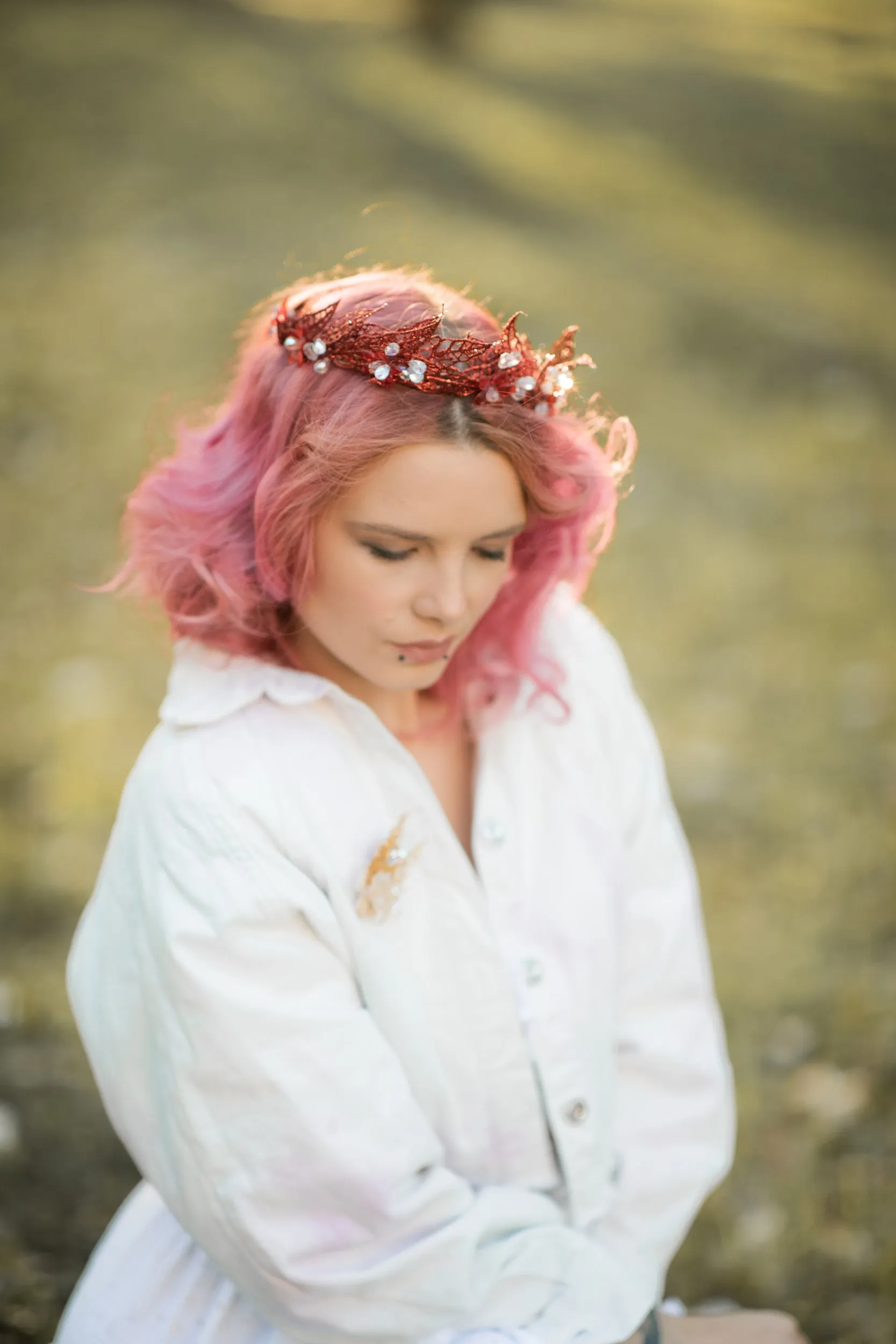 Red flower crown Bridal tiara Wedding headpiece with crystals Magaela flower crown Bride to be Elegant tiara Hair jewelry for bride Handmade