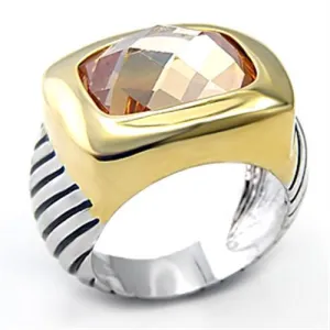 Reverse Two-Tone Brass Ring with AAA Grade CZ in Topaz for Women Style 7X126