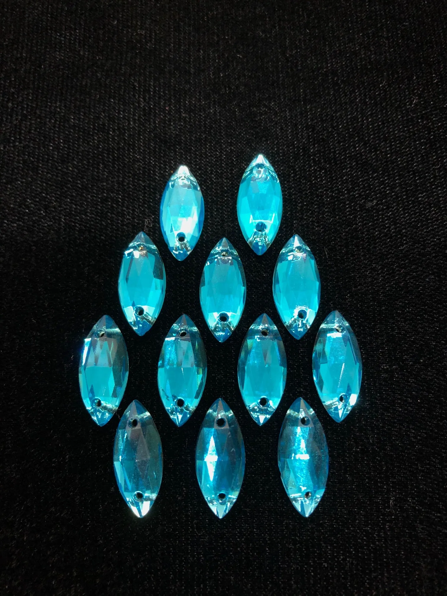 Rhinestones - 18x9mm Czech Aqua Navette Sew-On 12-Pack