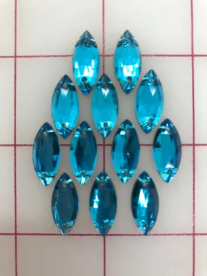 Rhinestones - 18x9mm Czech Aqua Navette Sew-On 12-Pack