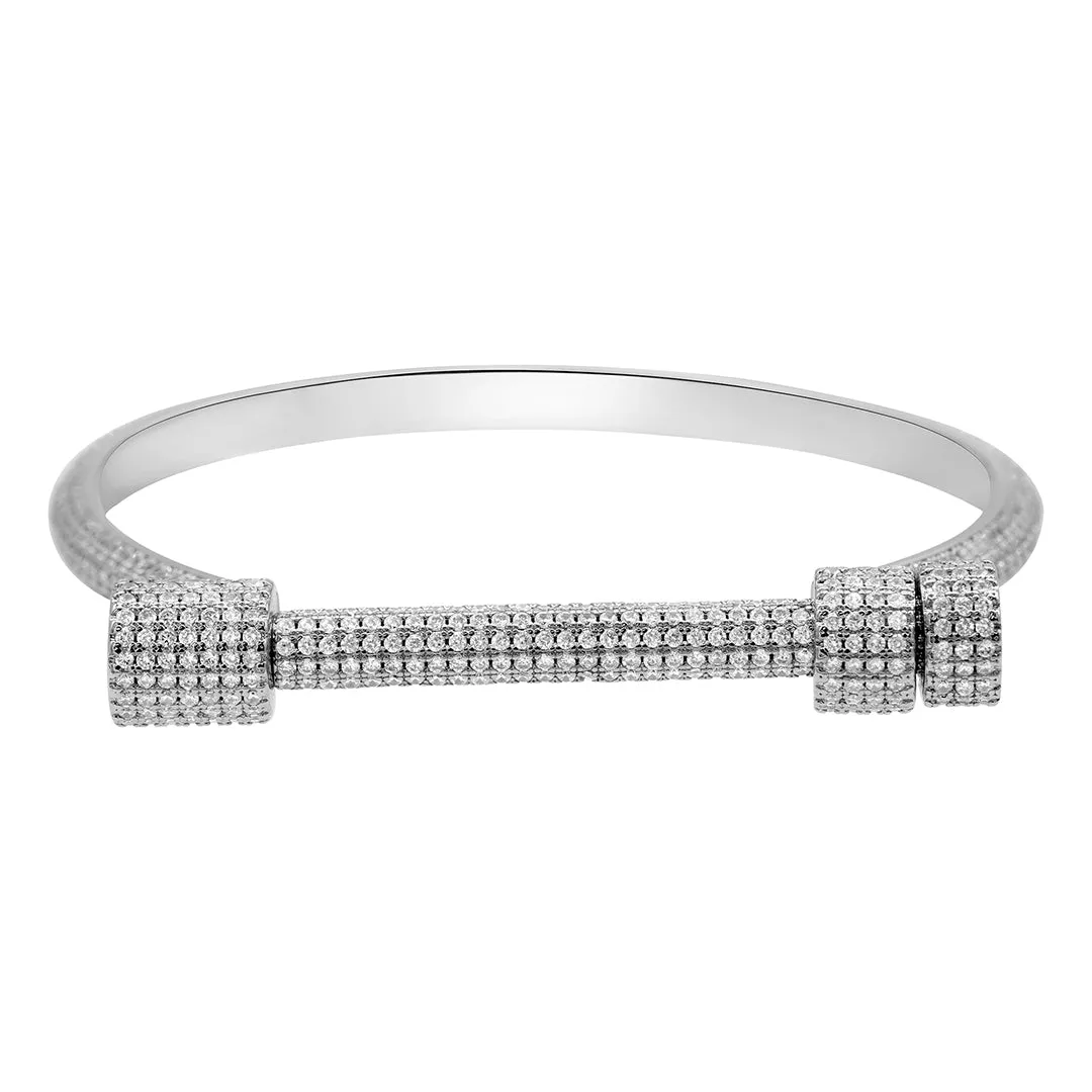 Rhodium Plated Crystal Screw Cuff Bracelet