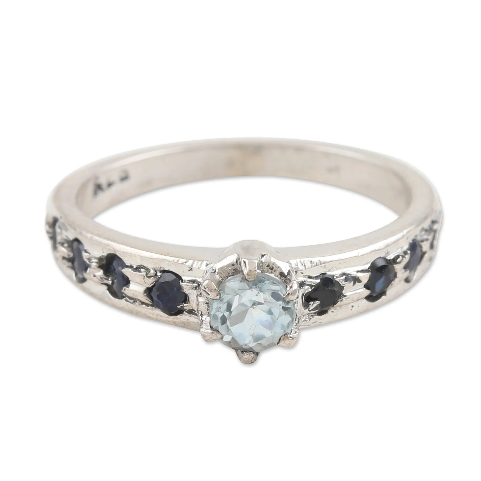 Sapphire and Blue Topaz Solitaire Ring - Sea Sparkles | NOVICA