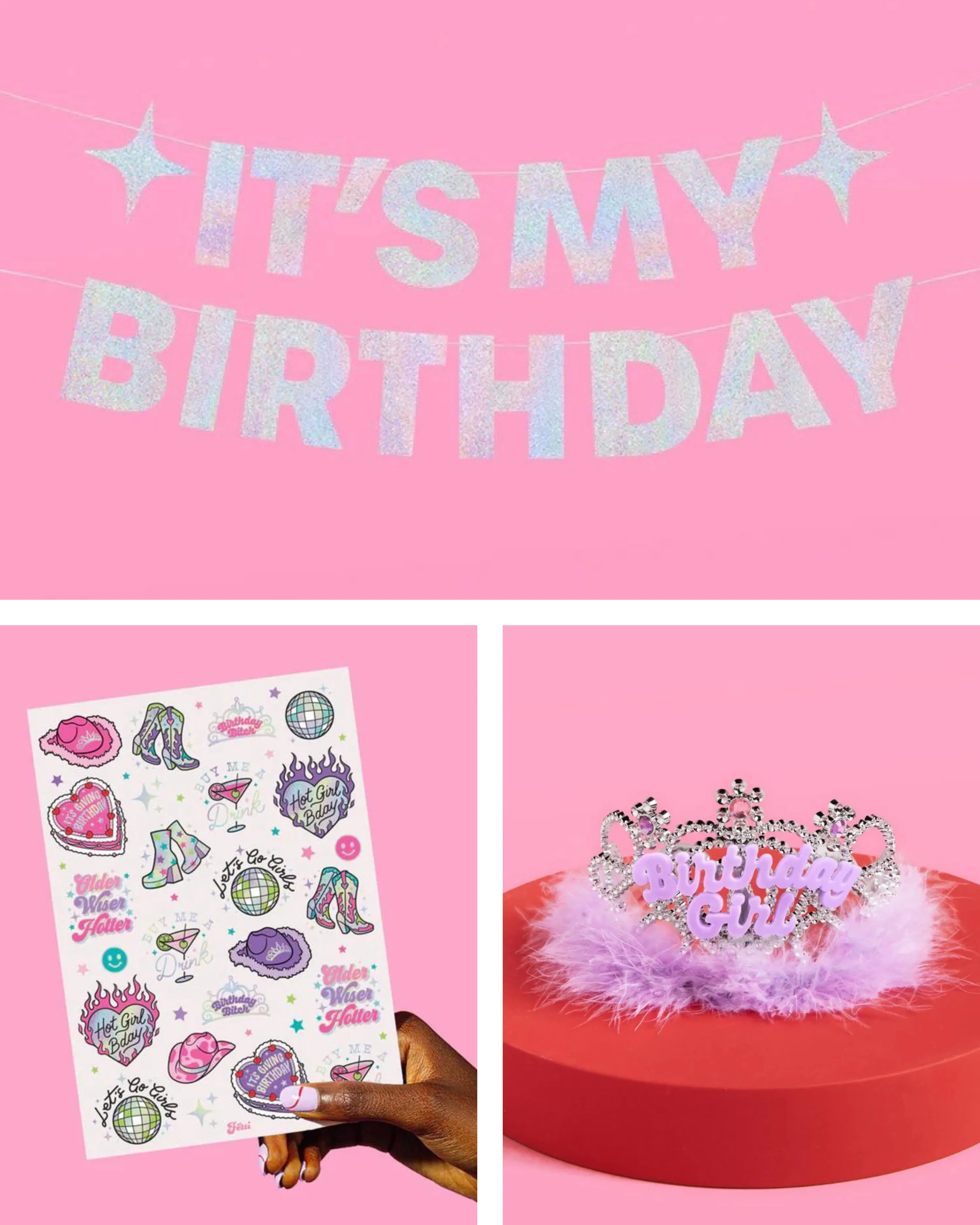 Shimmer Bday Girl Pack - banner, tats   tiara