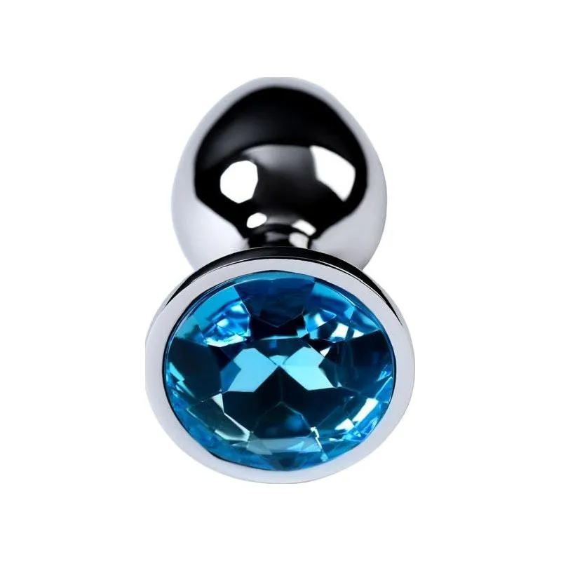 Silver Metal Anal Plug w Topaz Crystal Small