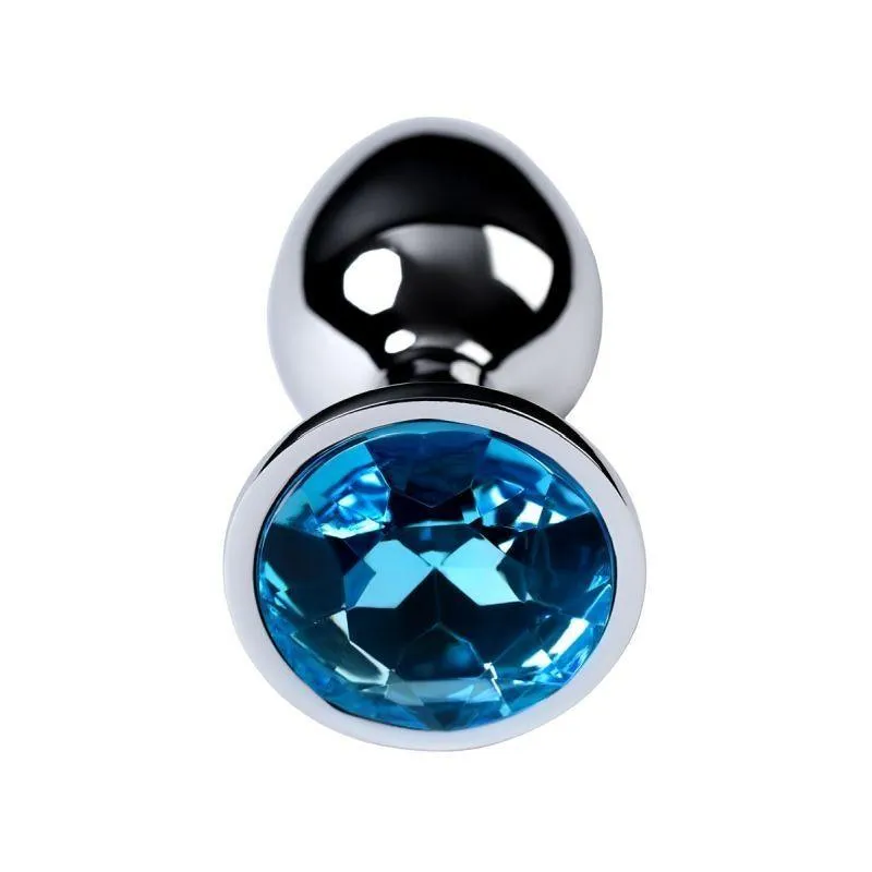 Silver Metal Anal Plug w Topaz Crystal Small