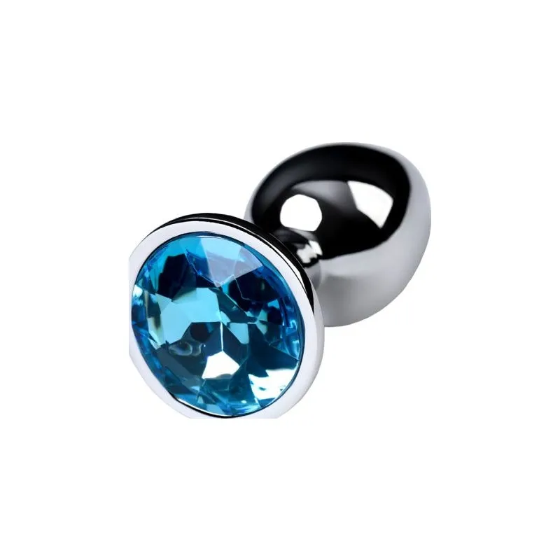 Silver Metal Anal Plug w Topaz Crystal Small