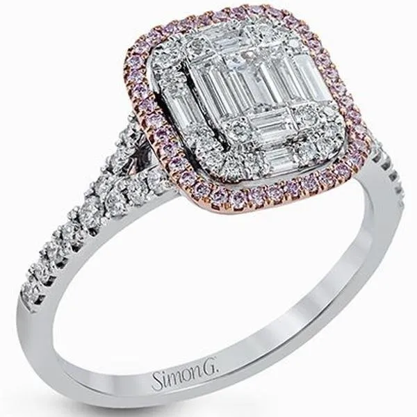 Simon G. White & Rose Gold "Simon Set" Mosaic Emerald Cut Diamond Ring