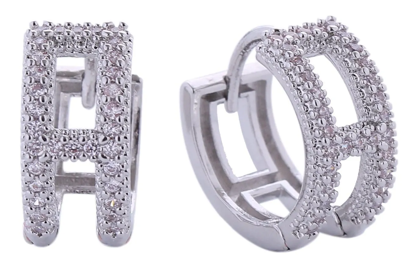 SJE310793 14K Initial H Pave CZ Huggie Earrings