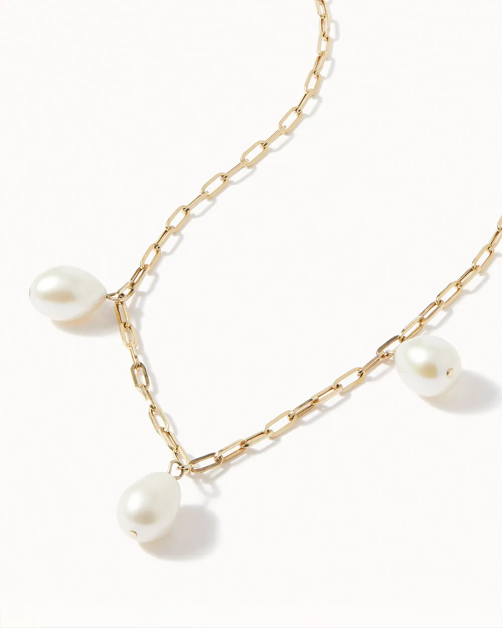 Solid Gold Triple Pearl Chain Necklace