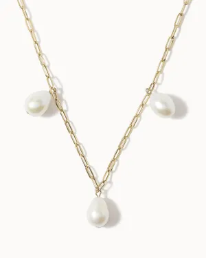 Solid Gold Triple Pearl Chain Necklace