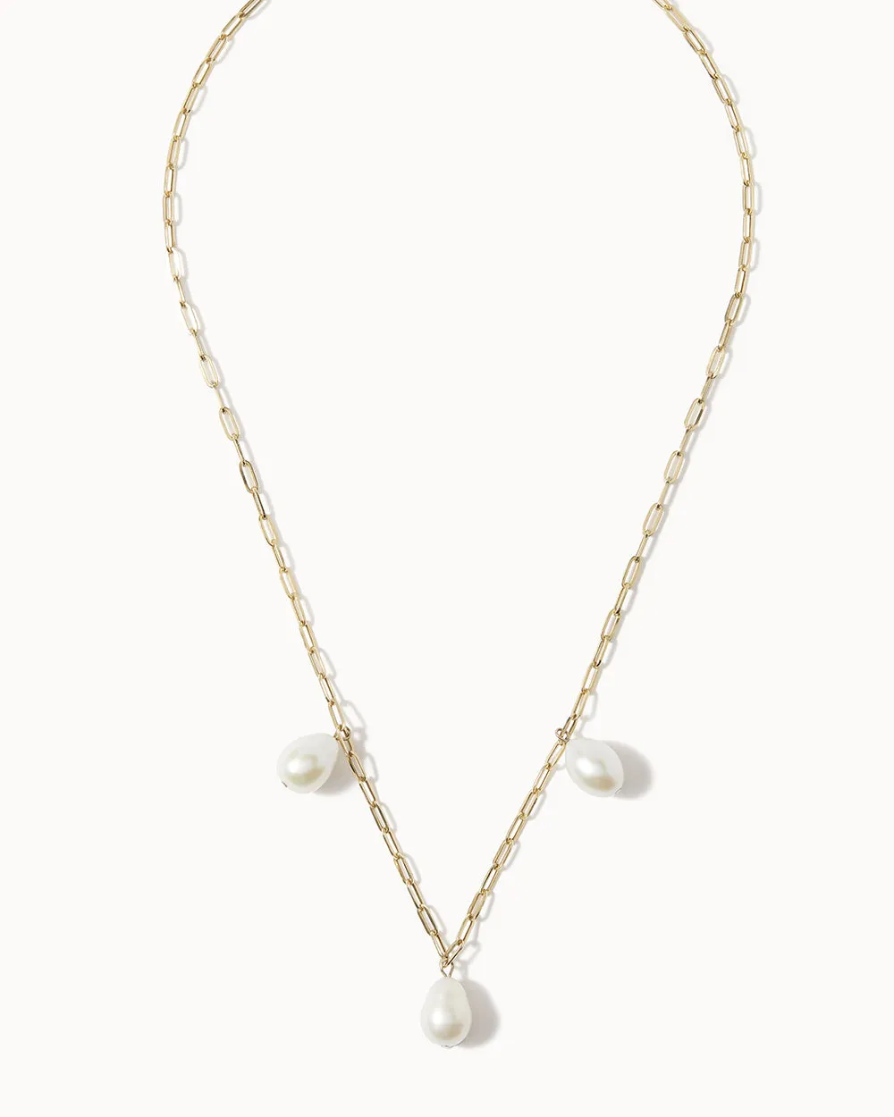 Solid Gold Triple Pearl Chain Necklace