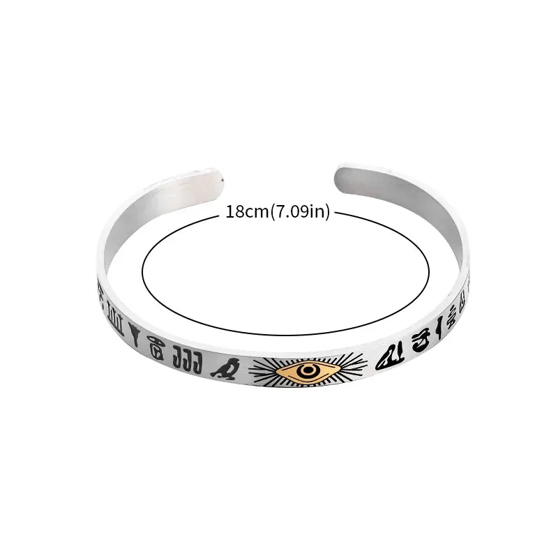 Stainless Steel Eye of God Ancient Egyptian Totem Bracelet for Men Retro Punk Cuff Bracelet Fashion Casual Charm Jewelry