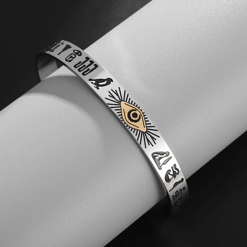 Stainless Steel Eye of God Ancient Egyptian Totem Bracelet for Men Retro Punk Cuff Bracelet Fashion Casual Charm Jewelry