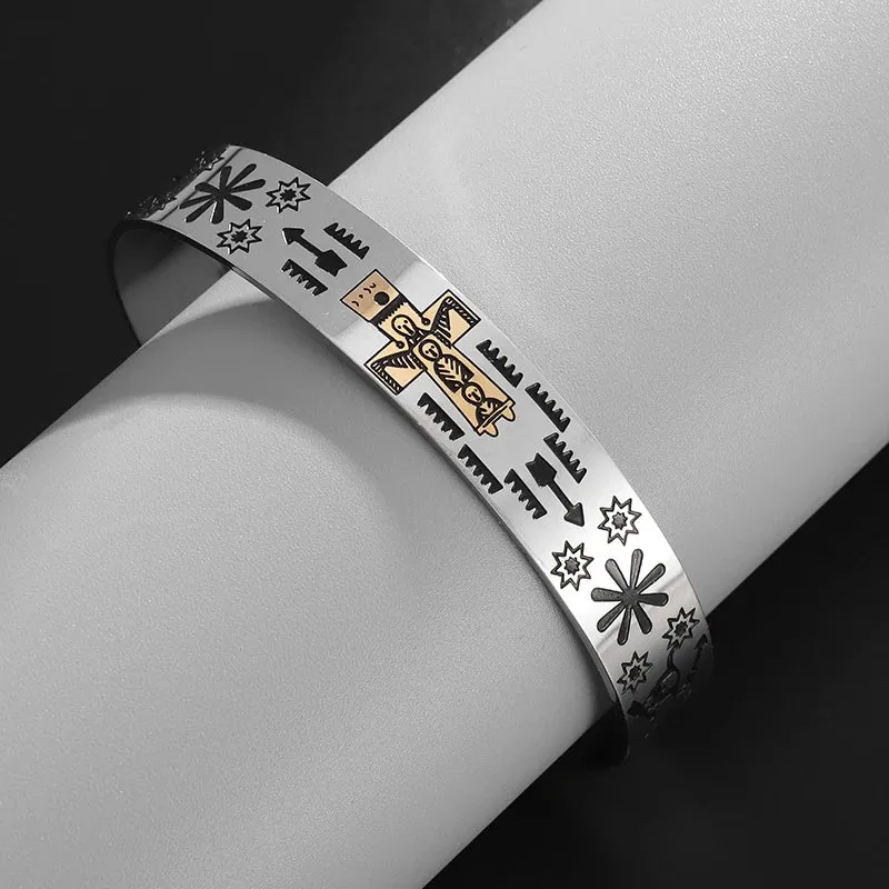 Stainless Steel Eye of God Ancient Egyptian Totem Bracelet for Men Retro Punk Cuff Bracelet Fashion Casual Charm Jewelry