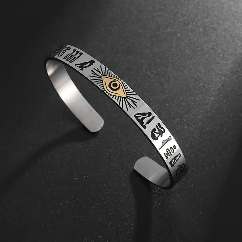 Stainless Steel Eye of God Ancient Egyptian Totem Bracelet for Men Retro Punk Cuff Bracelet Fashion Casual Charm Jewelry