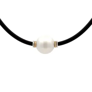 Sterling Silver & 9K Yellow Gold Australian South Sea 14-15mm Cultured Pearl Neoprene Necklace