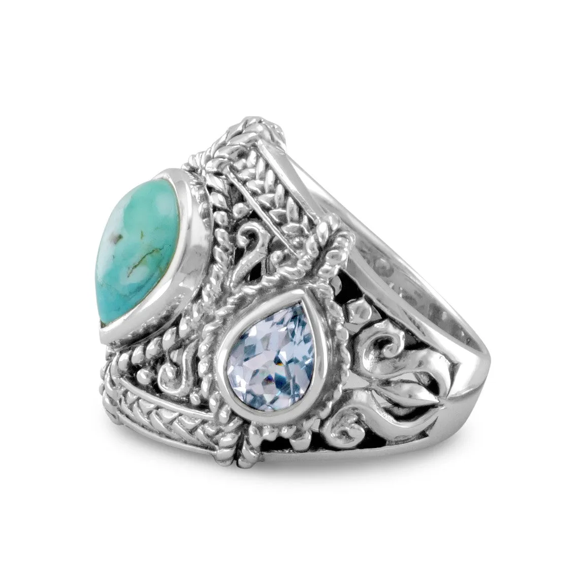 Sterling Silver Blue Topaz and Turquoise Ring