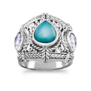 Sterling Silver Blue Topaz and Turquoise Ring