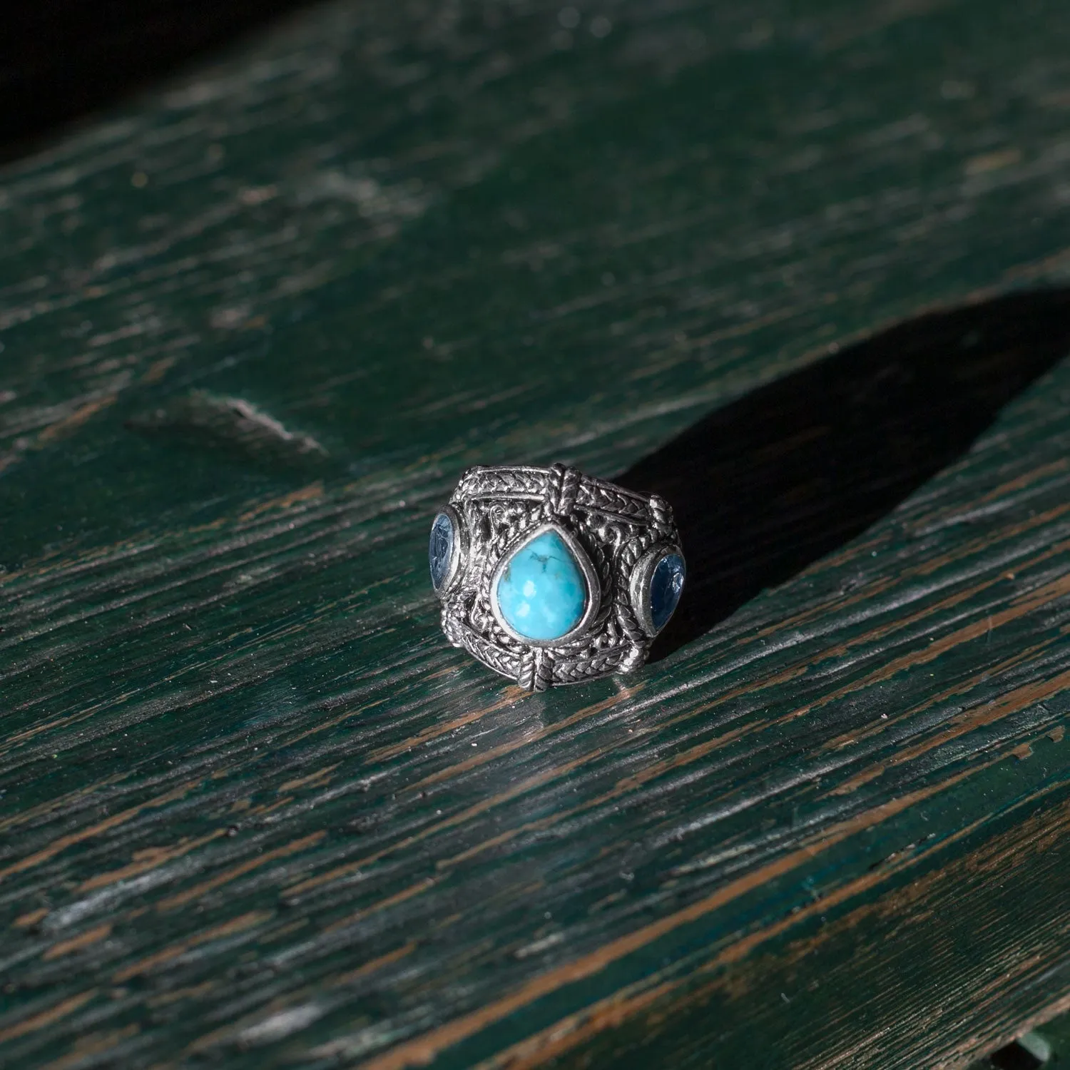 Sterling Silver Blue Topaz and Turquoise Ring